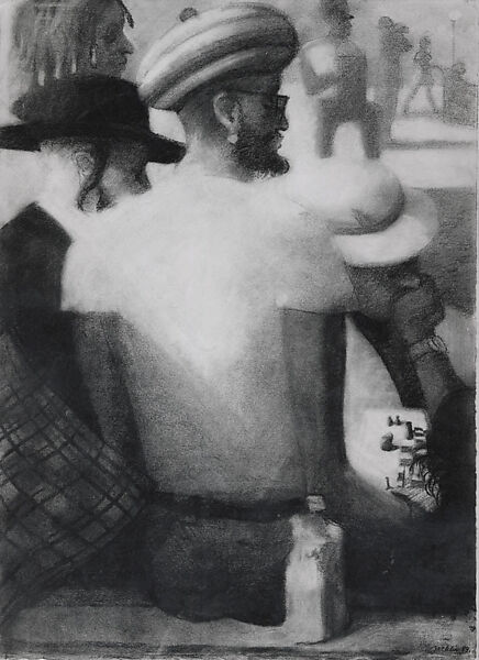 Chess Players, Bill Jacklin (British, born London, 1943), Charcoal on paper 