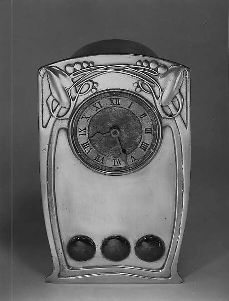 Clock, Archibald Knox (British, 1864–1933), Pewter and enamel 