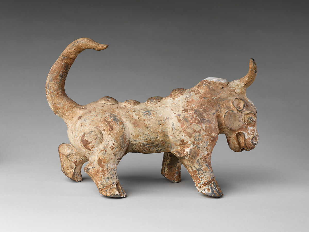 Tomb guardian beast, Earthenware with trace of pigment, China