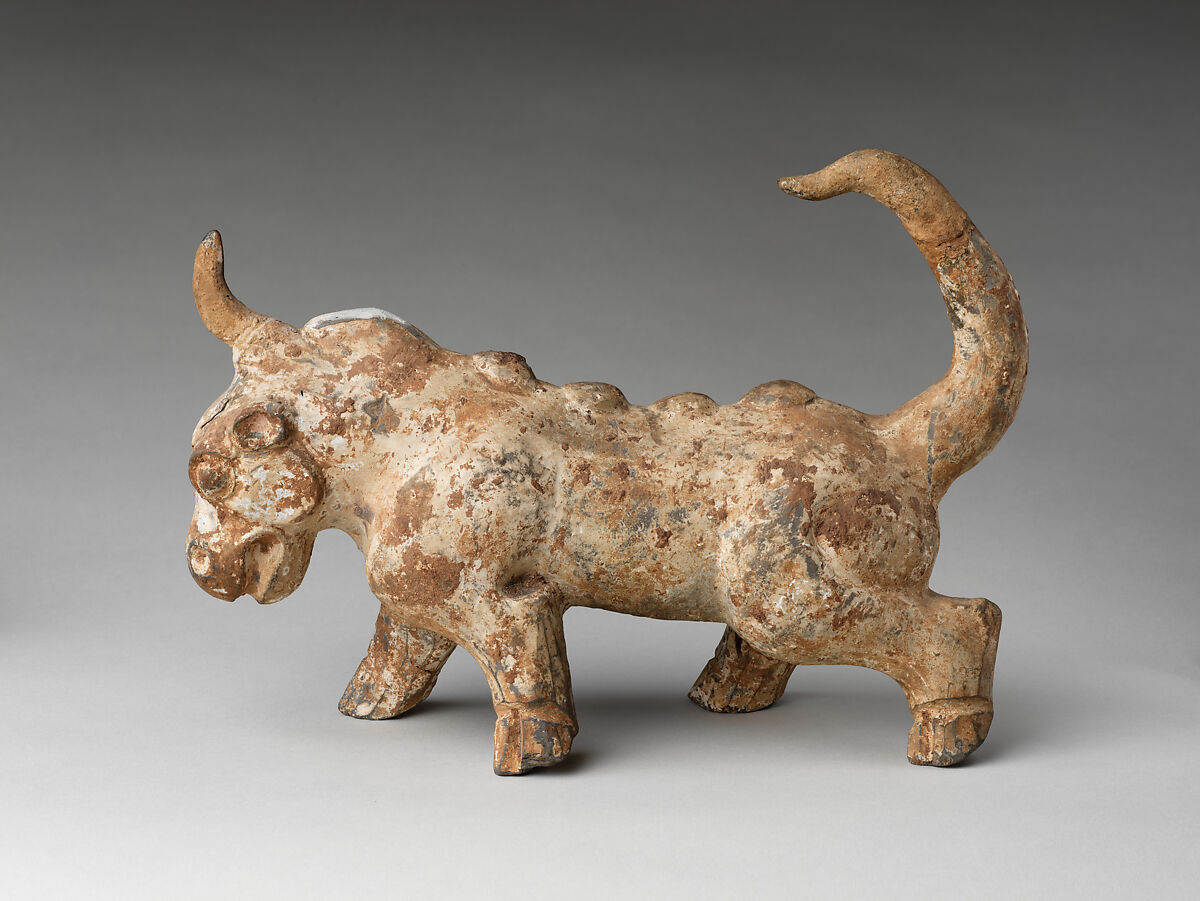 Tomb guardian beast, Earthenware with trace of pigment, China