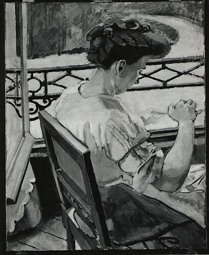 Helene Embroidering at the Window