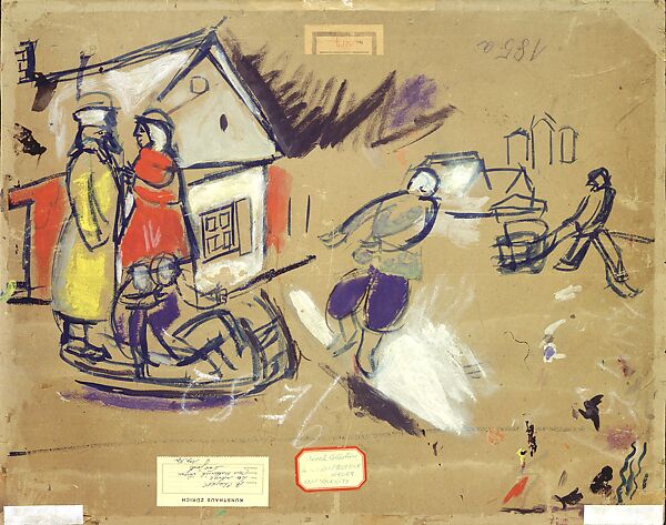 Snow, Winter in Vitebsk, Marc Chagall (French (born former Russian Empire, now Belarus), Vitebsk 1887–1985 Saint-Paul-de-Vence), Opaque watercolor on board (recto) ; Opaque watercolor on board (verso)