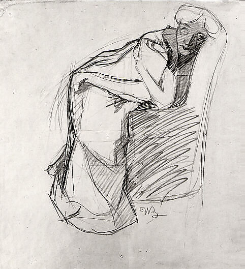 Woman Leaning on a Chair (The Artist's Sister), Umberto Boccioni (Italian, Reggio 1882–1916 Sorte), Graphite on paper 