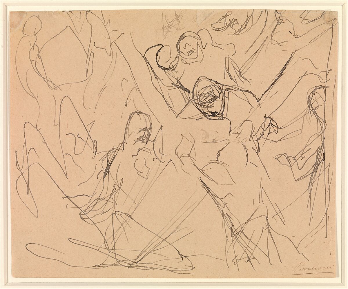 Study for "Mourning", Umberto Boccioni (Italian, Reggio 1882–1916 Sorte), Pen and black ink on paper 
