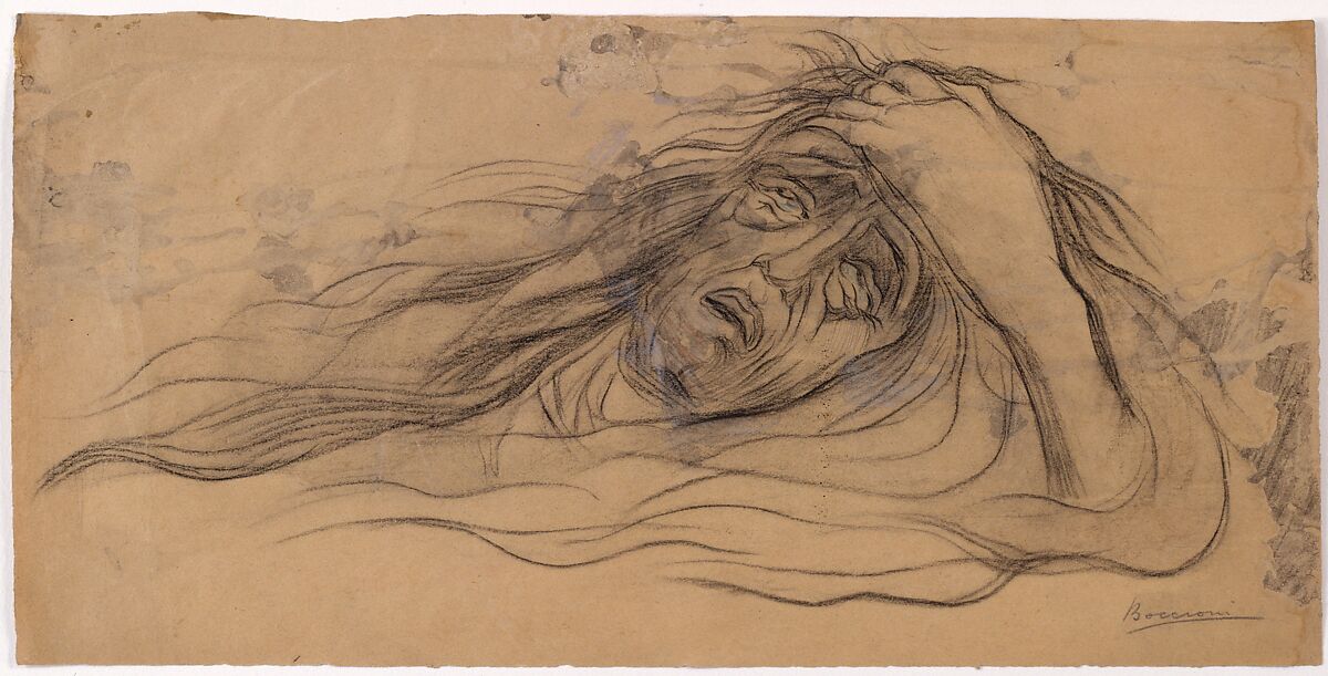 Study for "The Dream – Paolo and Francesca", Umberto Boccioni (Italian, Reggio 1882–1916 Sorte), Graphite, charcoal, colored pencil, and wash on paper 