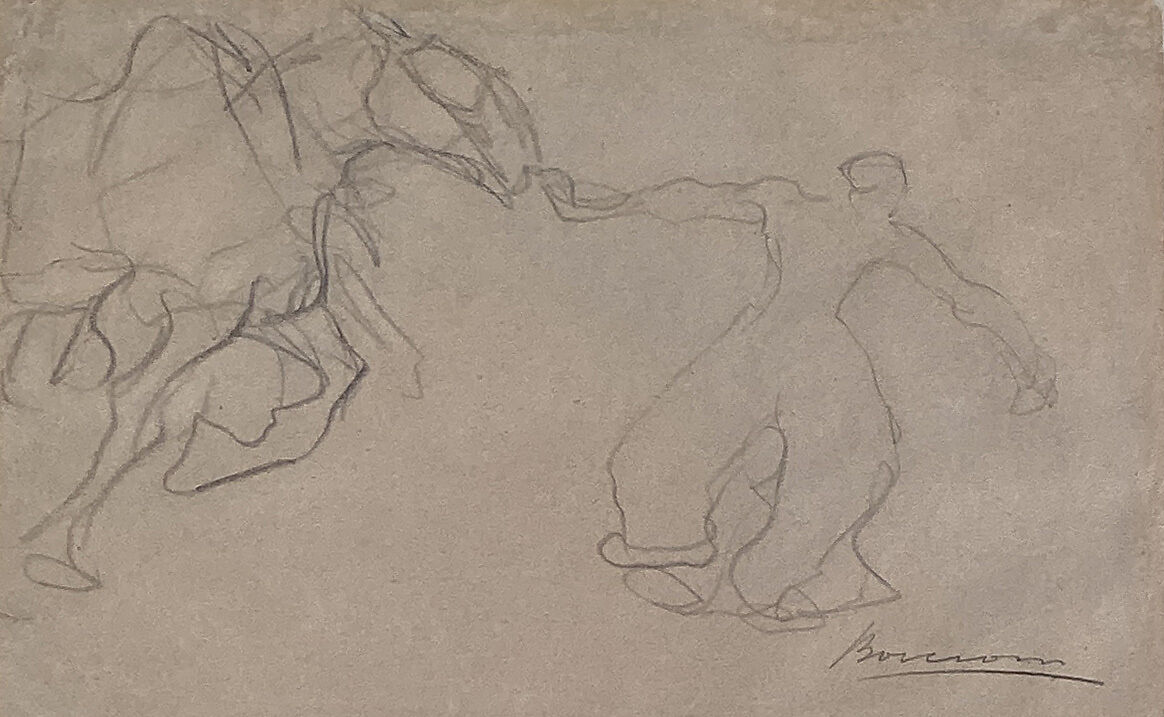 Man Leading a Horse (recto); Study of a Man (verso), Umberto Boccioni (Italian, Reggio 1882–1916 Sorte), Graphite on paper 