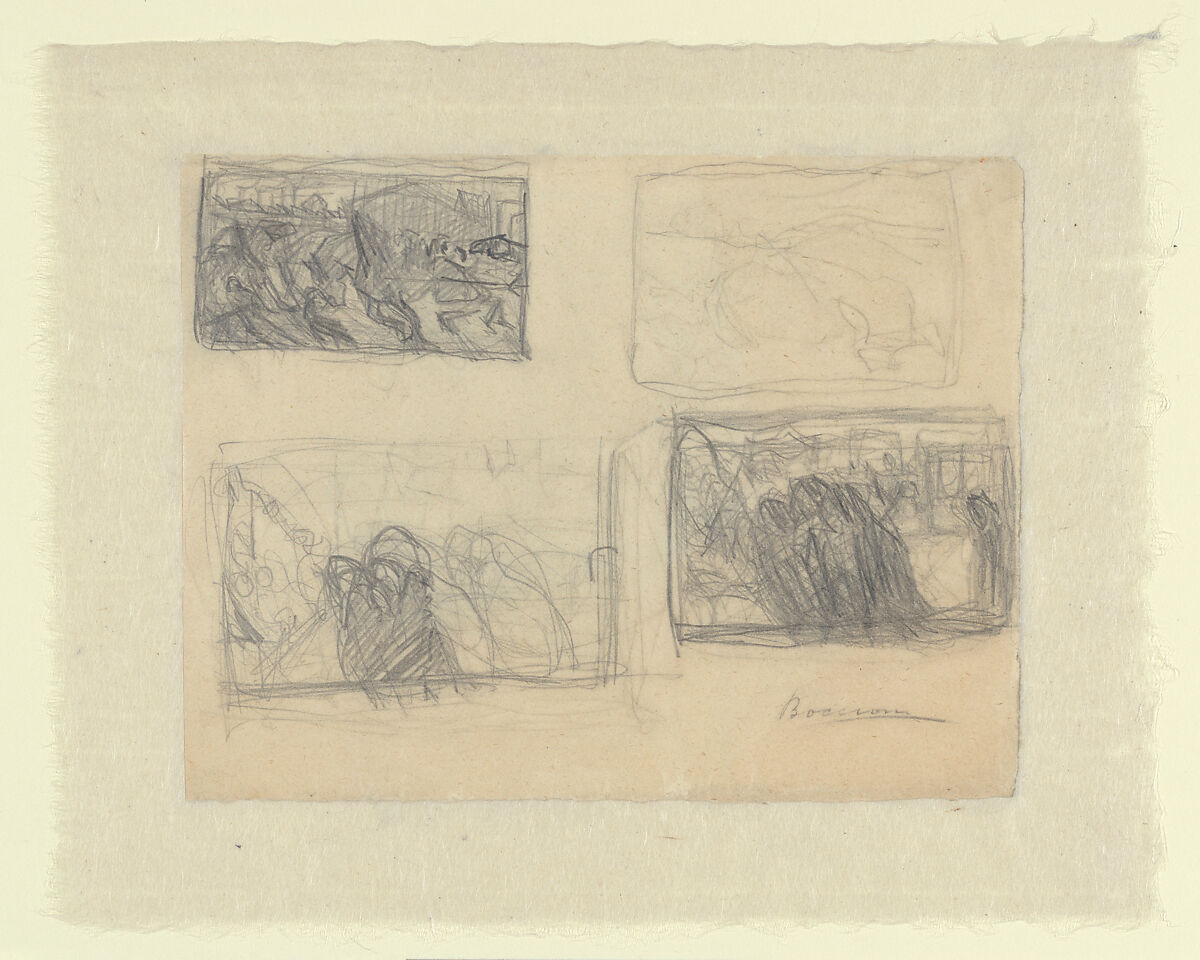 Sheet of Studies (recto); Group of Figures (verso), Umberto Boccioni (Italian, Reggio 1882–1916 Sorte), Graphite on paper 