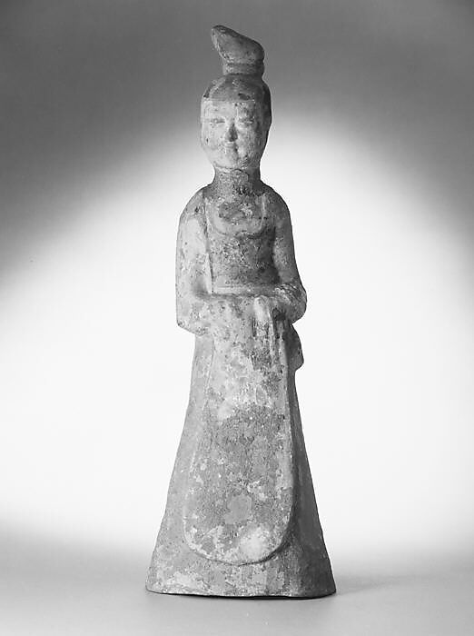 Figure of a standing lady, Earthenware with pigment, China 