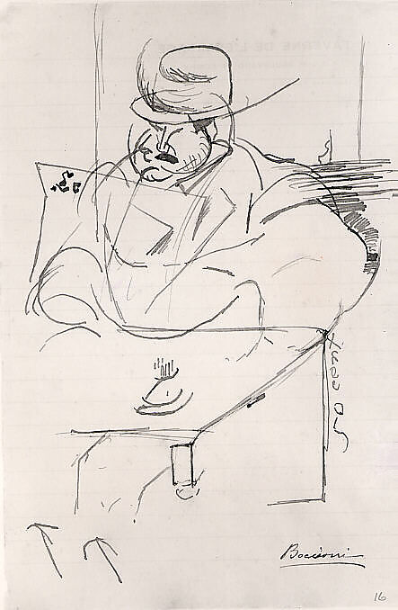 Man at a Café Table, Paris, Umberto Boccioni (Italian, Reggio 1882–1916 Sorte), Ink on paper 