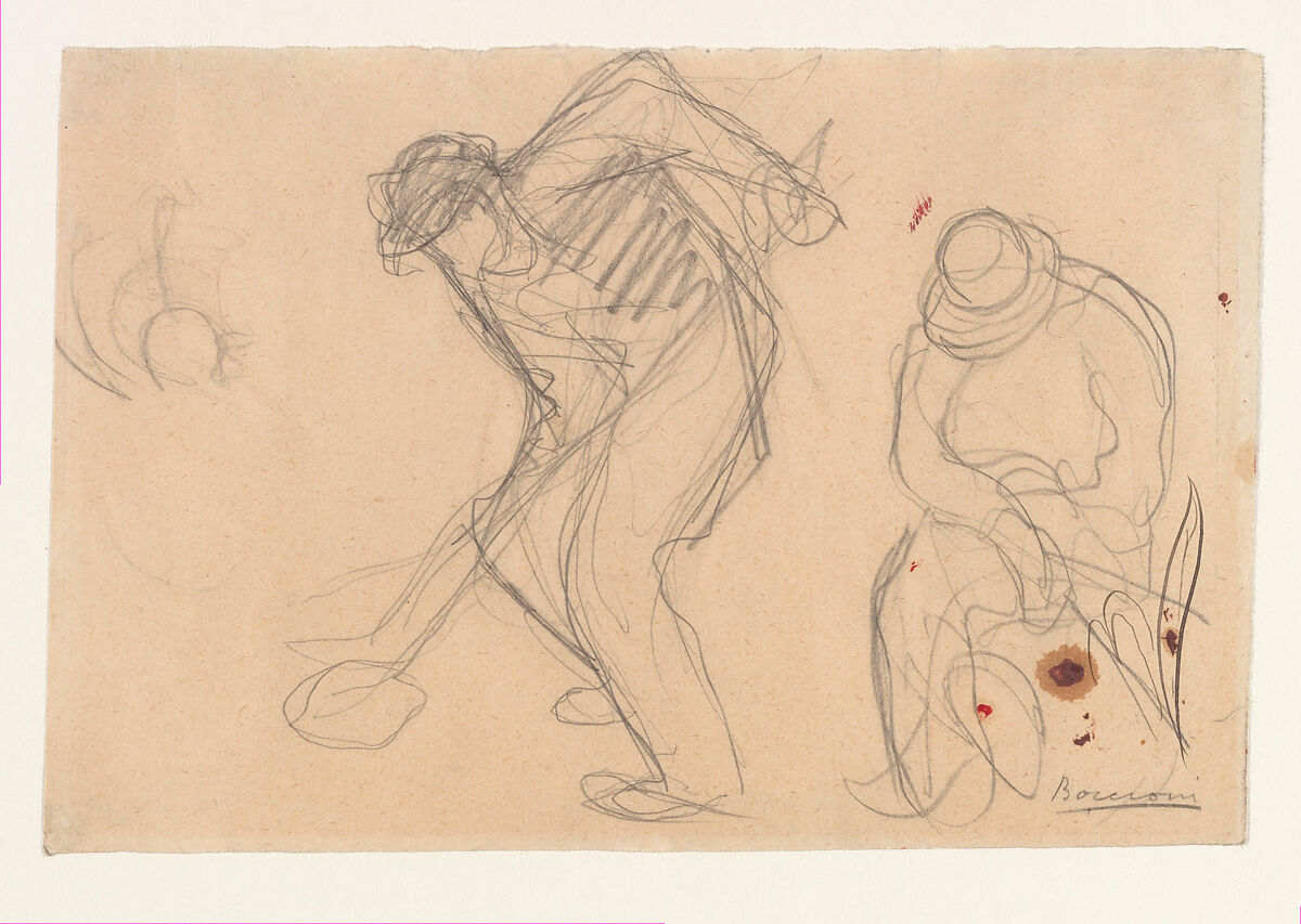 Study for "The Street Pavers": Two Workmen, Umberto Boccioni (Italian, Reggio 1882–1916 Sorte), Graphite with black ink on paper 