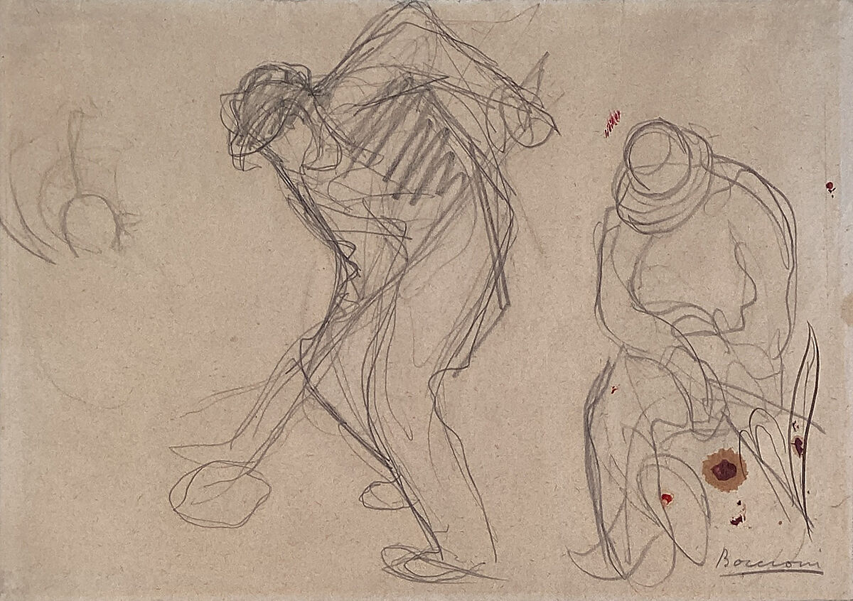 Study for "The Street Pavers": Two Workmen, Umberto Boccioni (Italian, Reggio 1882–1916 Sorte), Graphite with black ink on paper 