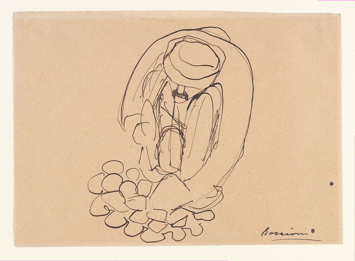 Study for "The Street Pavers": Man Laying Paving Stones, Umberto Boccioni (Italian, Reggio 1882–1916 Sorte), Ink on paper 