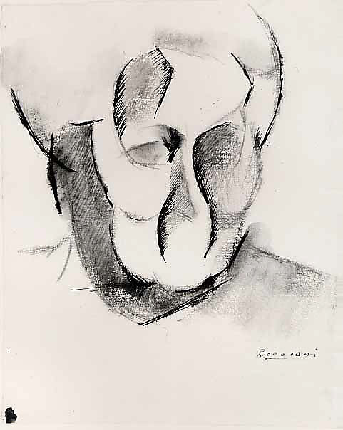 Head of the Artist's Mother, Umberto Boccioni (Italian, Reggio 1882–1916 Sorte), Ink, wash and graphite on paper 