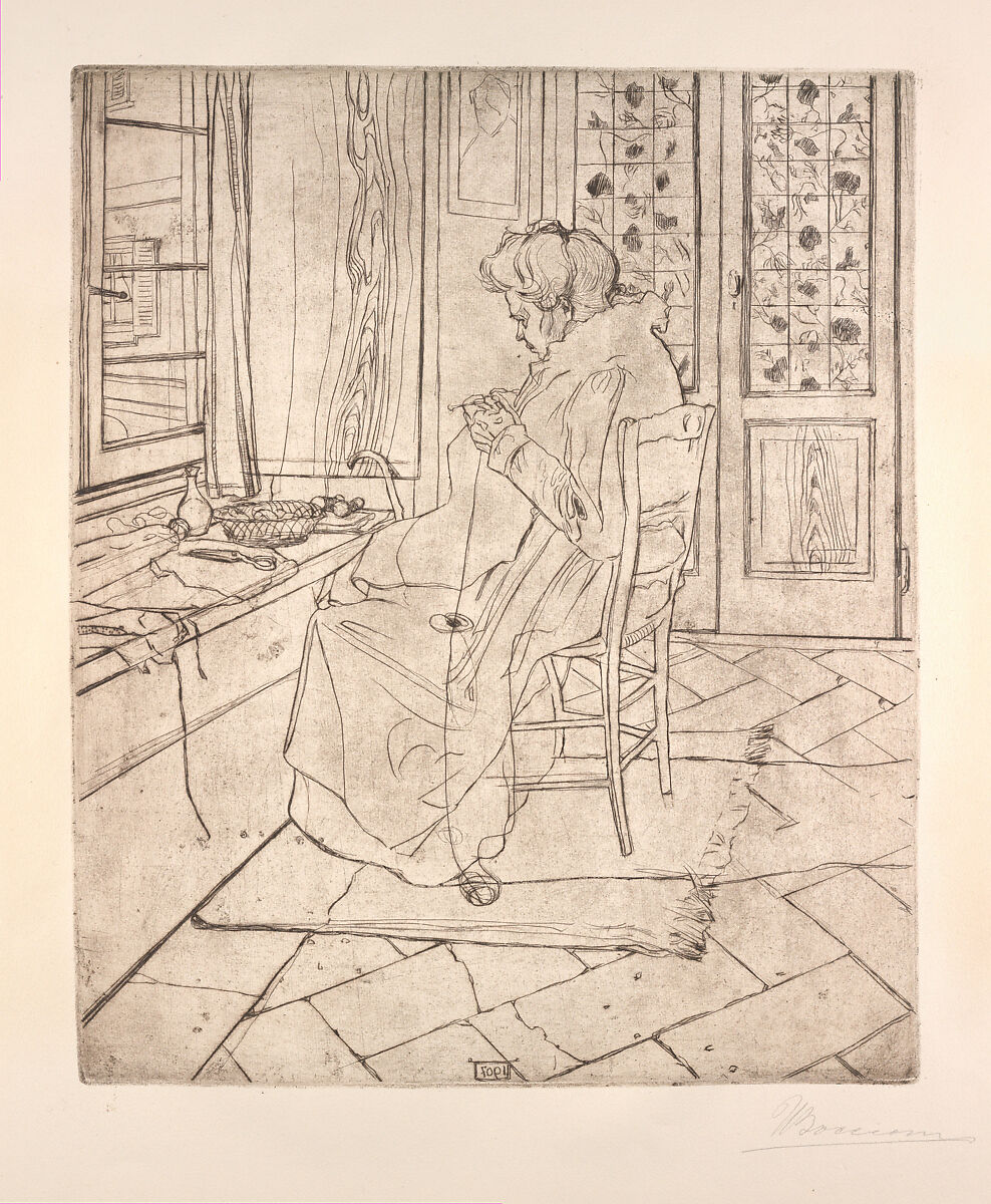 The Artist's Mother Crocheting, Umberto Boccioni (Italian, Reggio 1882–1916 Sorte), Etching and drypoint 