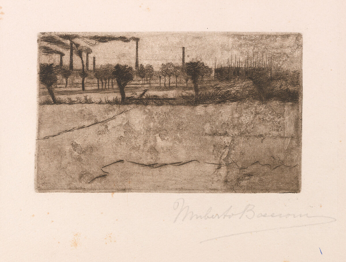 Landscape with Industrial Plants, Umberto Boccioni (Italian, Reggio 1882–1916 Sorte), Drypoint 