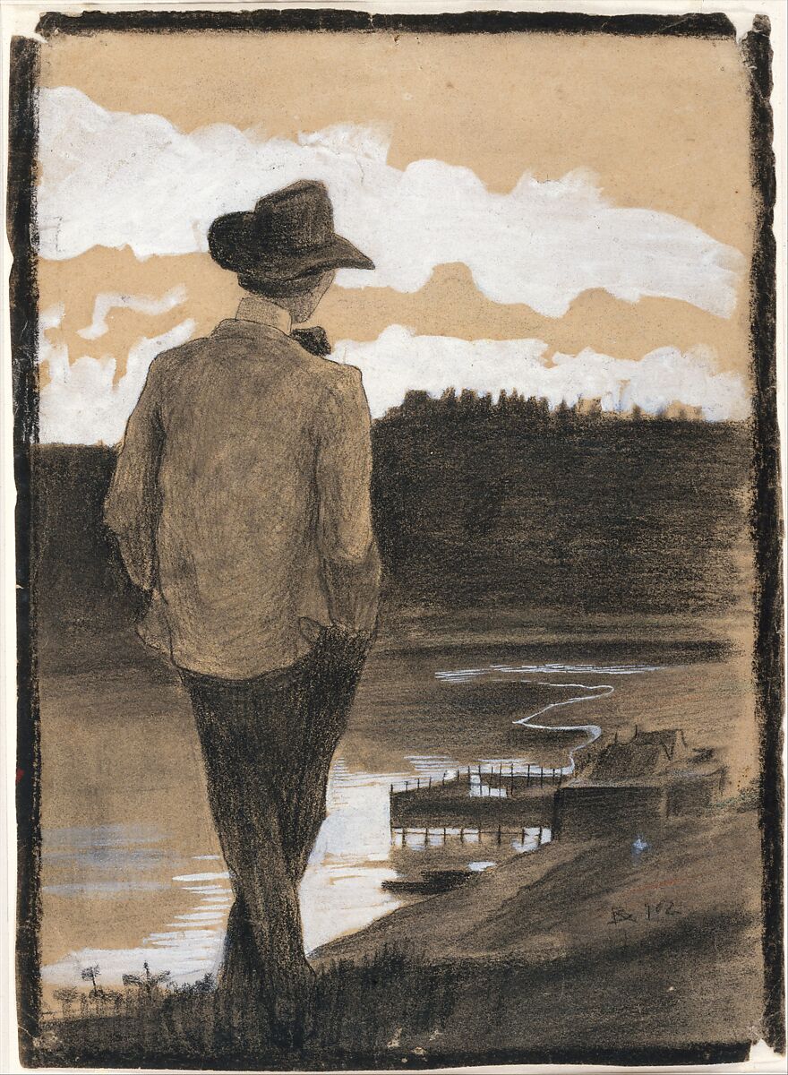 Young Man on a Riverbank (recto); Study of a Wagnerian Scene (verso), Umberto Boccioni (Italian, Reggio 1882–1916 Sorte), Gouache, charcoal, and pastel on paper 