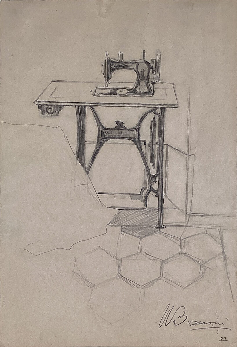 Study for "The Story of a Seamstress": Sewing Machine, Umberto Boccioni (Italian, Reggio 1882–1916 Sorte), Graphite on paper 