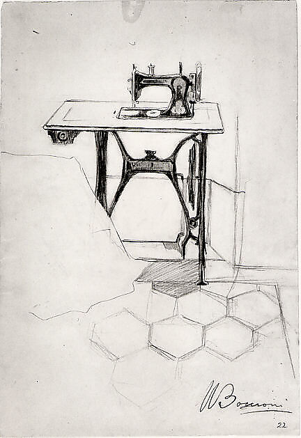 Study for "The Story of a Seamstress": Sewing Machine, Umberto Boccioni (Italian, Reggio 1882–1916 Sorte), Graphite on paper 
