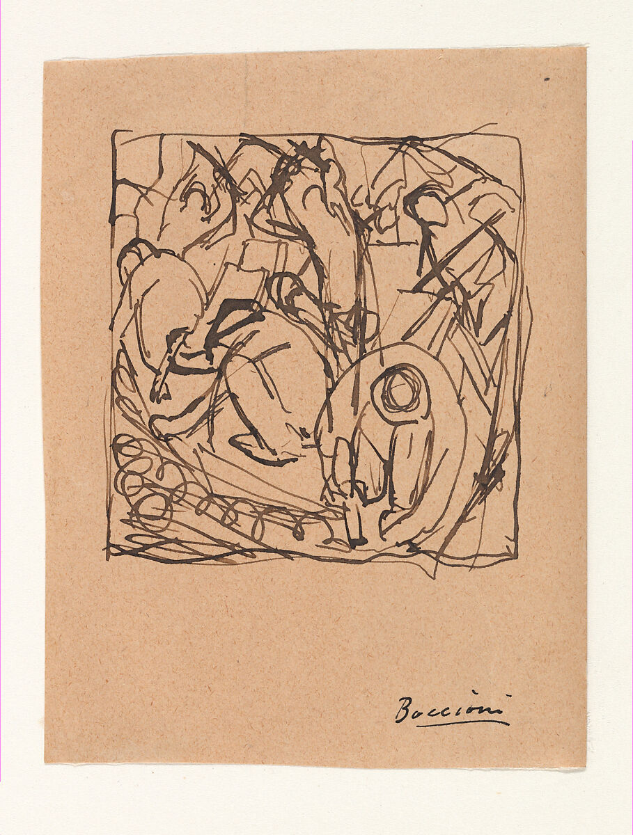 Composition Study for "The Street Pavers", Umberto Boccioni (Italian, Reggio 1882–1916 Sorte), Ink on paper 