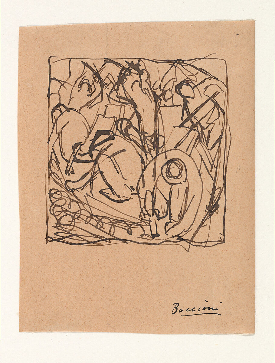 Composition Study for "The Street Pavers", Umberto Boccioni (Italian, Reggio 1882–1916 Sorte), Pen and brown ink on paper 