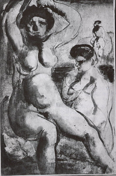 Three Nudes, Georges Rouault (French, Paris 1871–1958 Paris), Watercolor on oil on paper, mounted to canvas 