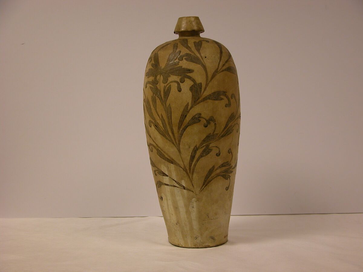 Meiping vase with flowers, Stoneware painted in black over white slip (Cizhou ware type), China