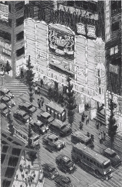 Tokyo Street with Pachinko Parlor I, Yvonne Jacquette (American, Pittsburgh, Pennsylvania 1934–2023 New York), Pastel and charcoal on paper 