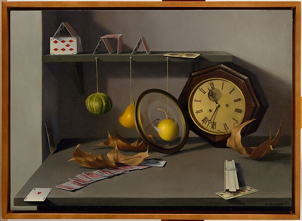 Still Life with a Clock, Amy Weiskopf (American, born Chicago, Illinois, 1957), Oil on canvas 