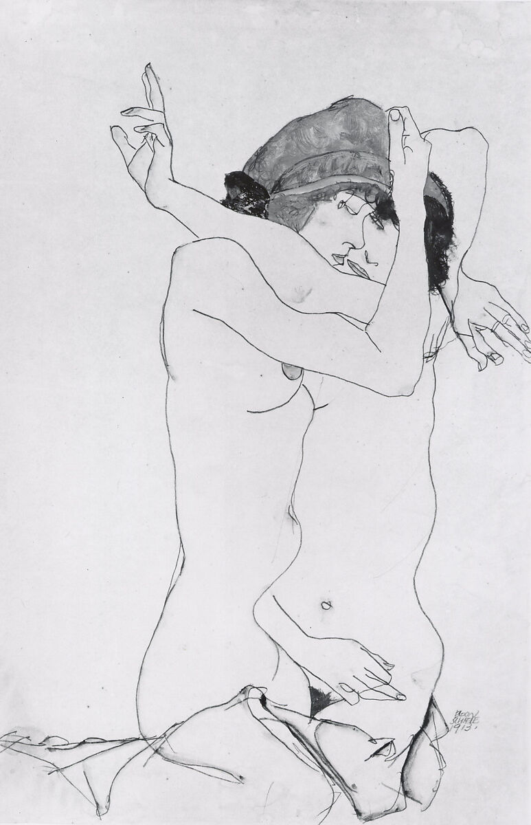 Two Women Embracing, Egon Schiele (Austrian, Tulln 1890–1918 Vienna), Gouache, watercolor, and graphite on paper