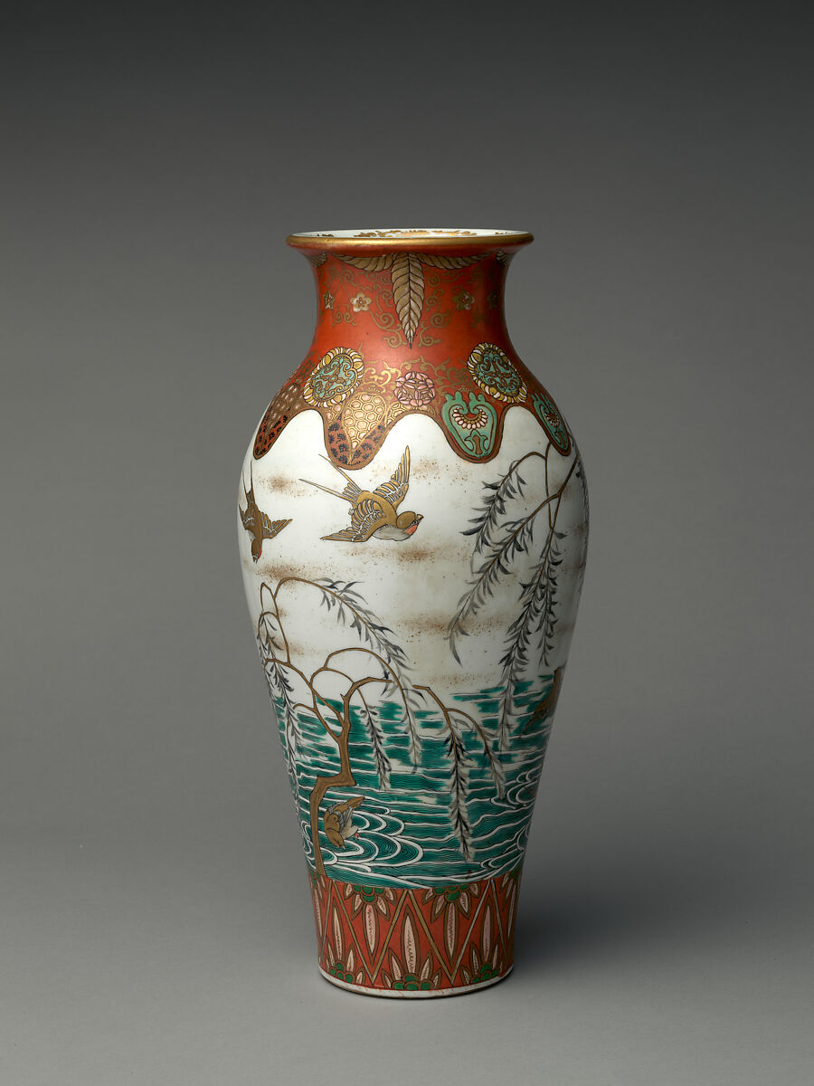 Vase, Porcelain with polychrome overglaze enamels and overglaze gold (Kyoto ware), Japan 