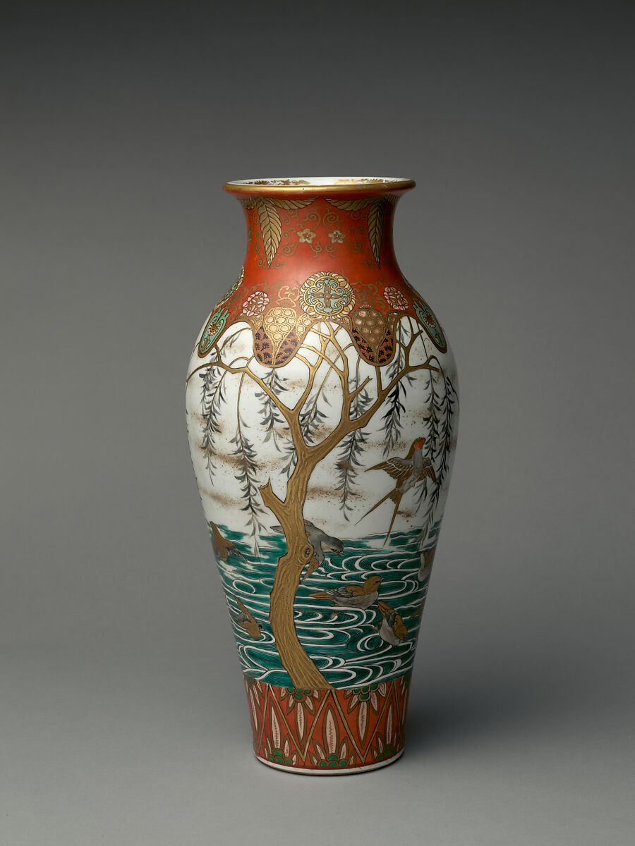 Vase, Porcelain with polychrome overglaze enamels and overglaze gold (Kyoto ware), Japan