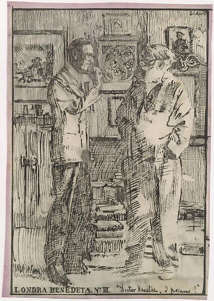 Londra Benedeta Number III, "Doctor Haselden, I Presume?", Walter Richard Sickert (British, Munich 1860–1942 Bathampton, Somerset), Ink and graphite on paper 