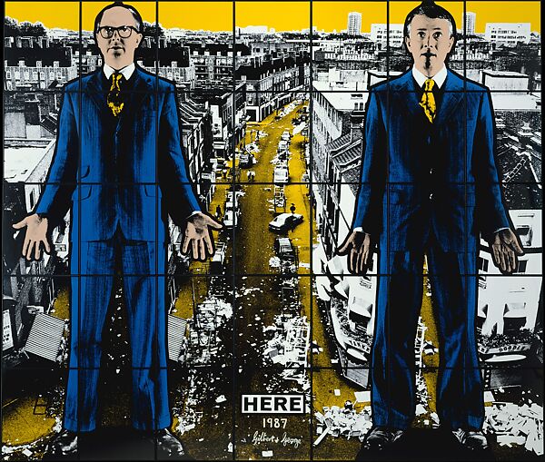 Here, Gilbert & George  British, Hand-dyed photographs, mounted and framed in 35 parts