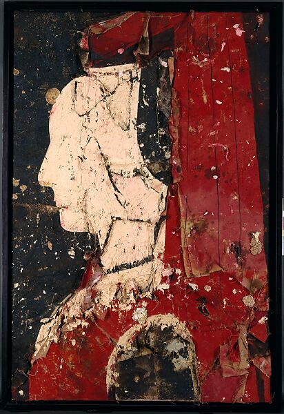 Portrait of a Woman, Manolo Valdés (Spanish, born 1942), Oil, tar, masking tape, and powdered pigment on burlap 