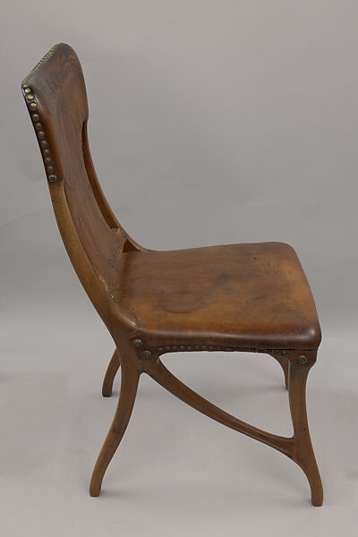 Side chair, Eugène Gaillard (French, Paris 1862–1933 Paris), Walnut, leather, brass nails