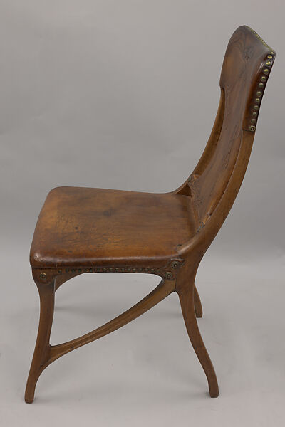 Side chair, Eugène Gaillard (French, Paris 1862–1933 Paris), Walnut, leather, brass nails