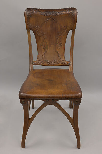 Side chair, Eugène Gaillard (French, Paris 1862–1933 Paris), Walnut, leather, brass nails 