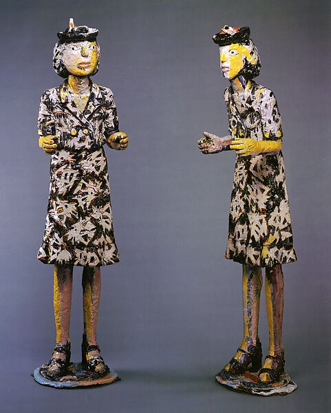 Double Grandmothers with Black and White Dresses, Viola Frey  American, Glazed ceramic