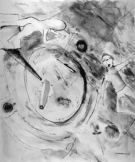 Trapeze Artists, Tulio Diaz (Venezuelan, born 1958), Black and brown inks on paper 