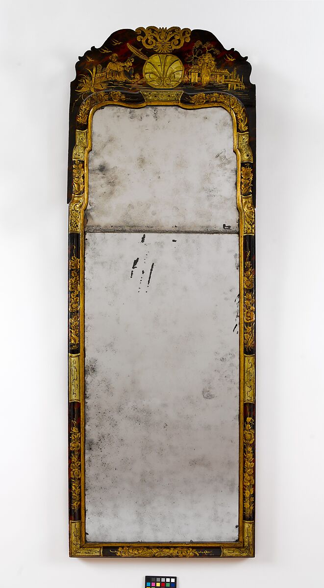 Looking glass, Japanned white pine; mirror glass, American