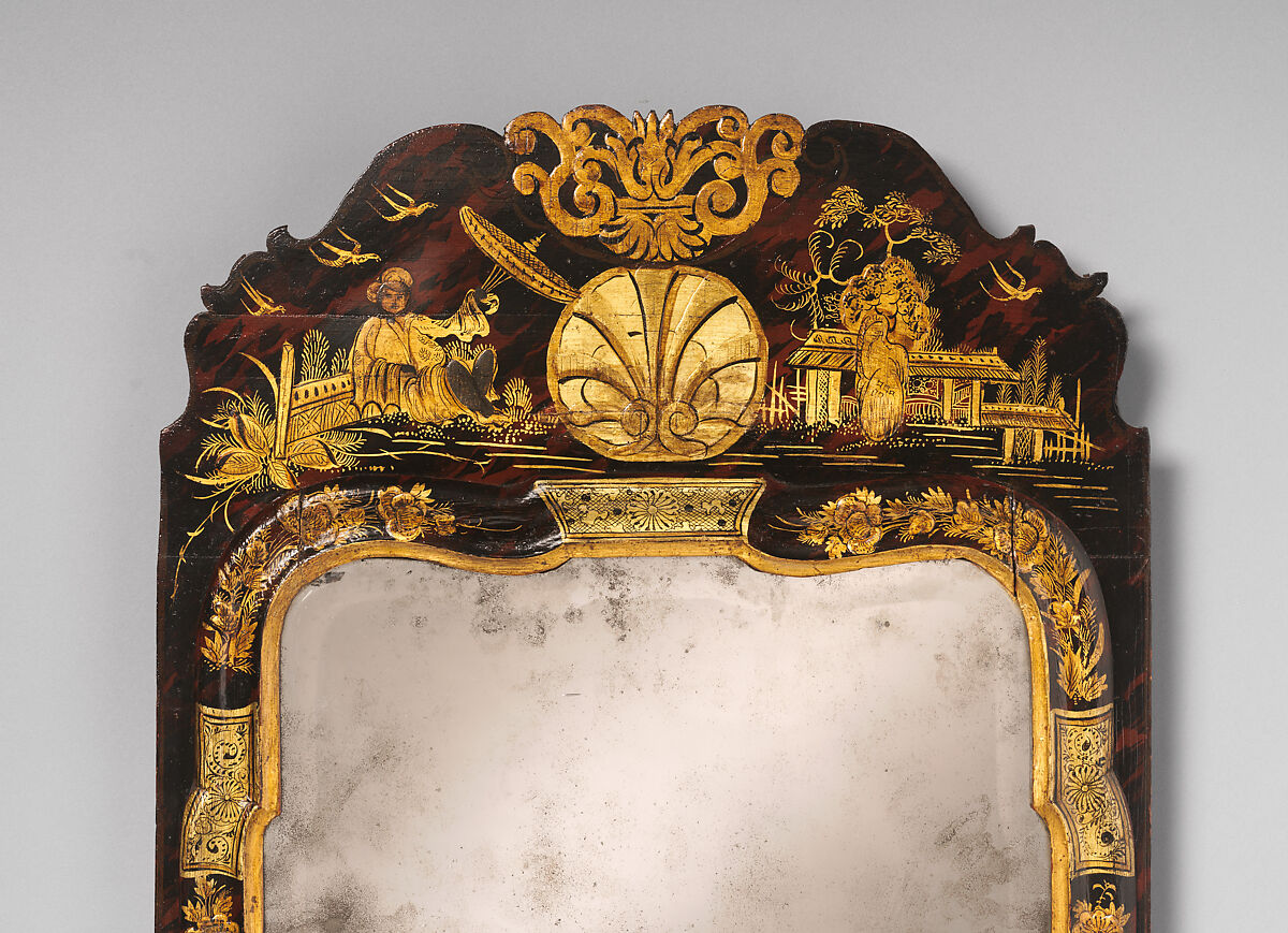 Looking glass, Japanned white pine; mirror glass, American