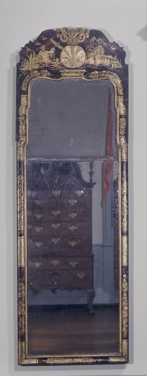 Looking glass, Japanned white pine; mirror glass, American