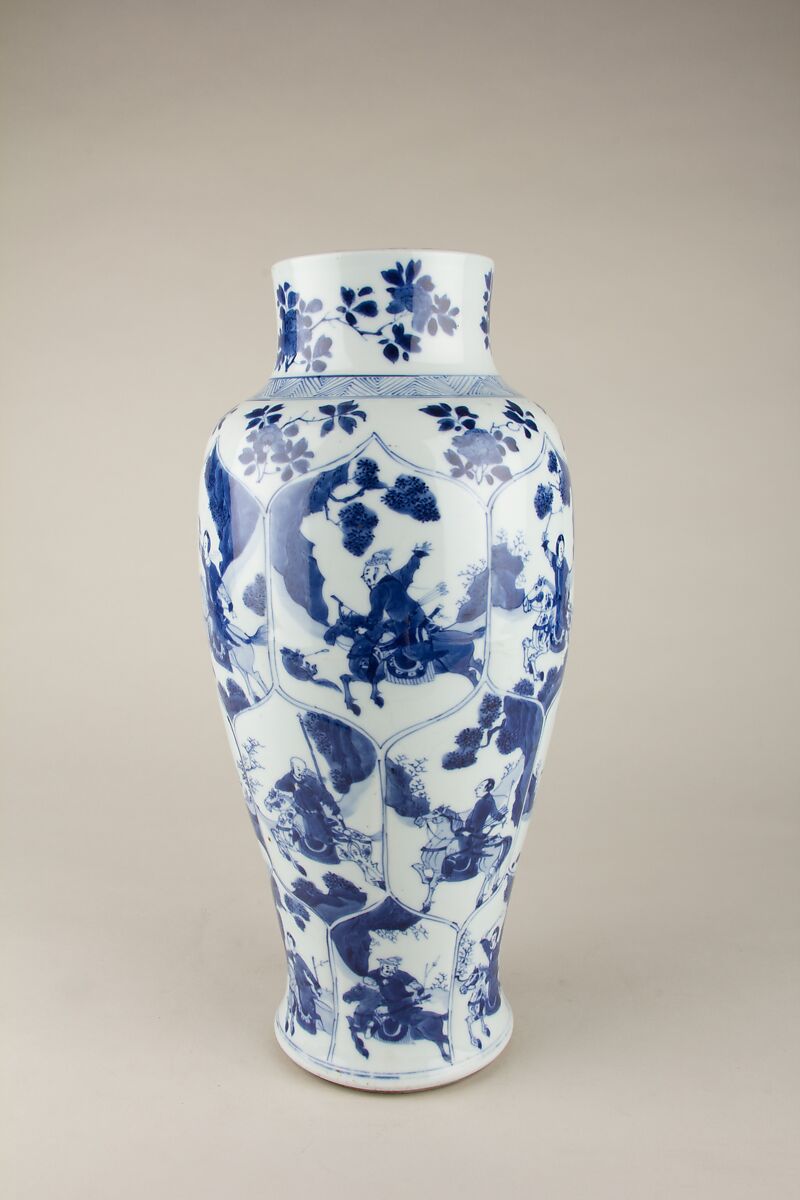 Vase with mounted hunters, Porcelain painted in underglaze cobalt blue (Jingdezhen ware), China