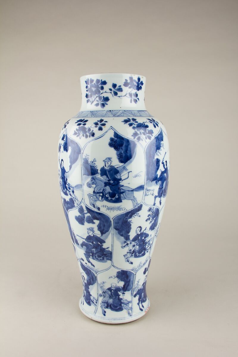Vase with mounted hunters, Porcelain painted in underglaze cobalt blue (Jingdezhen ware), China