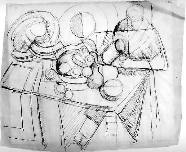 Study for "Portuguese Woman Pouring", Robert Delaunay (French, Paris 1885–1941 Montpellier), Pen and black ink and graphite on tracing paper 