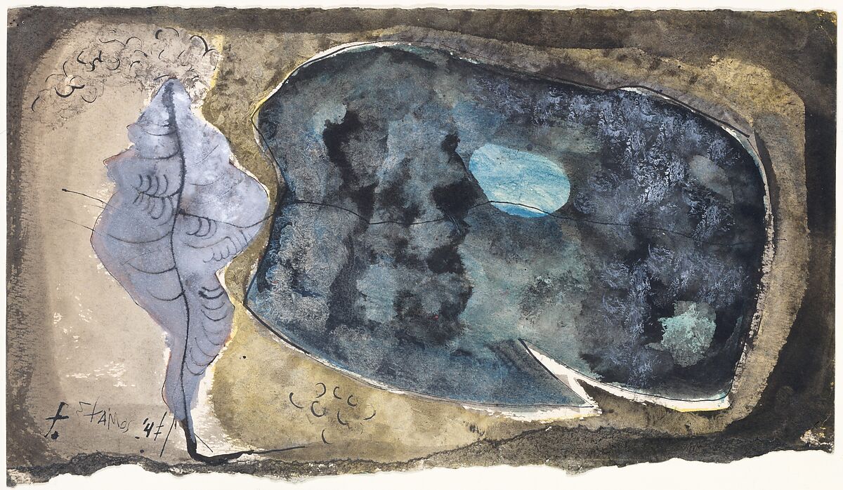 Study for "Hibernation", Theodoros Stamos (American, New York 1922–1997 Ioannina, Greece), Watercolor, opaque watercolor, and brush and pen and black ink on paper 