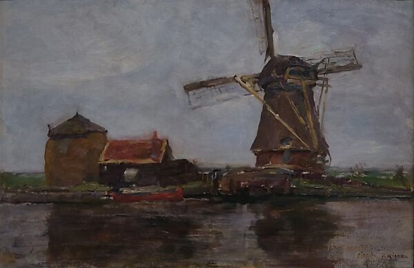 Windmill with Summerhouse II, Piet Mondrian (Dutch, Amersfoort 1872–1944 New York), Oil on paper mounted on cardboard 