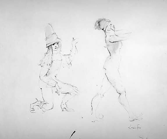 Two Figures, Leonor Fini (Italian (born Argentina), Buenos Aires 1907–1996 Paris), Pen and brown ink and wash on paper 