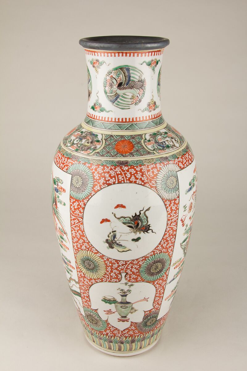 Vase with dragon, phoenixes, and butterflies, Porcelain painted in overglaze polychrome enamels (Jingdezhen ware), China