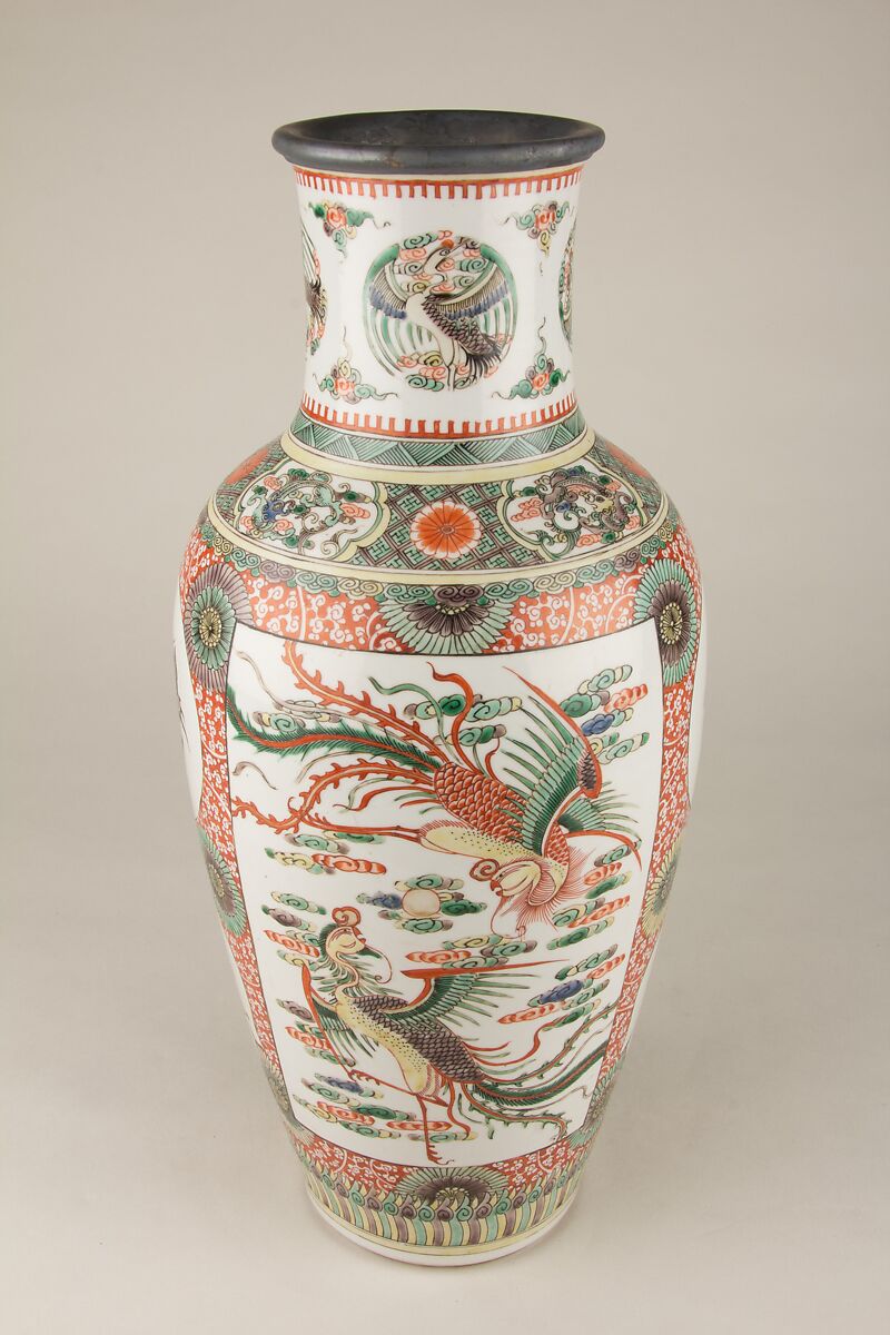 Vase with dragon, phoenixes, and butterflies, Porcelain painted in overglaze polychrome enamels (Jingdezhen ware), China